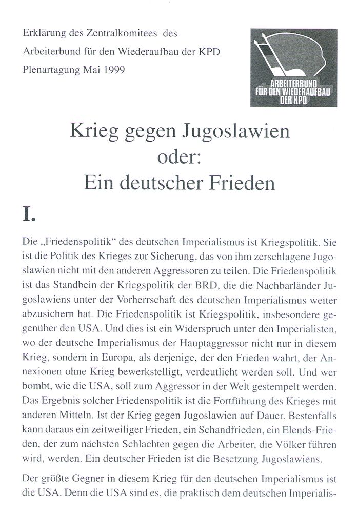 Krieg gegen Jugoslawien oder: Ein deutscher Frieden